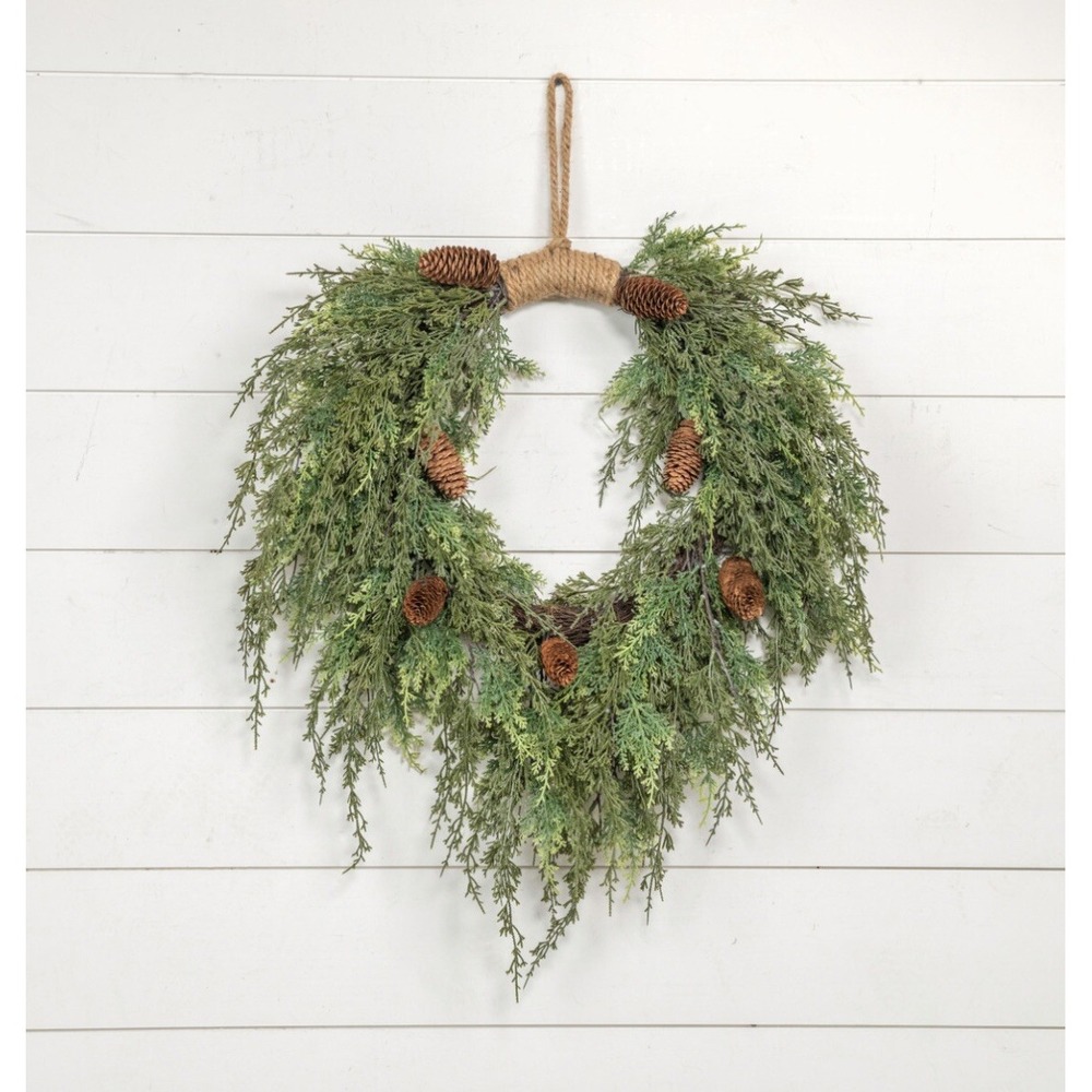 28" Cedar and Cones Hanging All Seasonal Farmhouse Decoration Artificial‎ Wreath - Picture 2 of 3